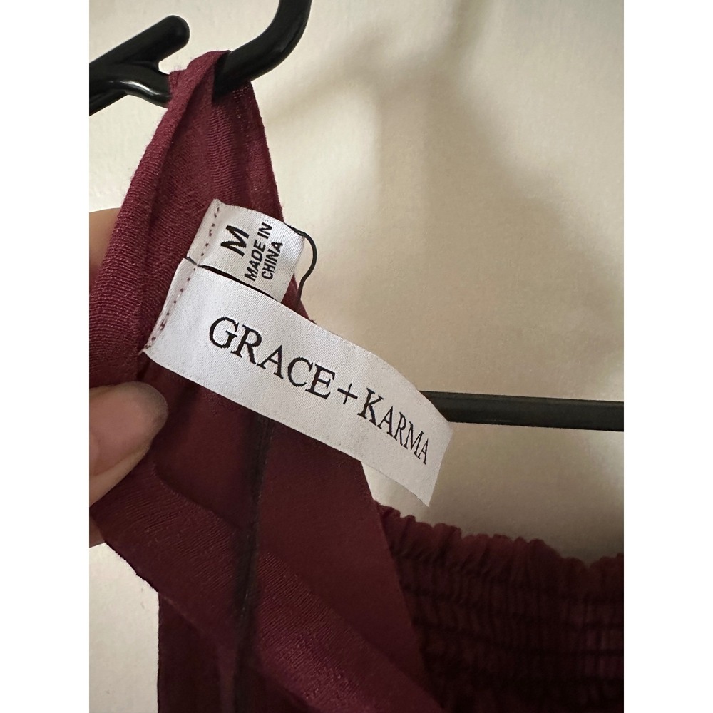 Grace + Karma Burgundy Tiered Ruffle Mini Dress Sleeveless Tie Back‎ size M NWT - Picture 4 of 5